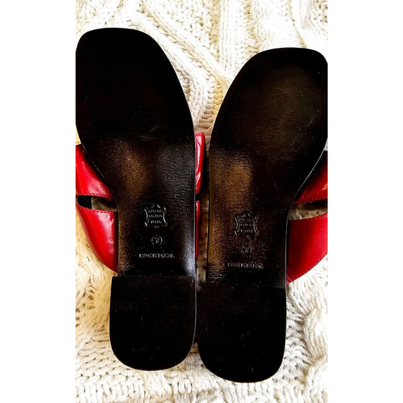 NEW Unisa‎ RED Leather Slip On Heeled Sandals BRAZIL Womens 7M Strappy Patriotic - Picture 3 of 5